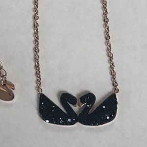 Double Black Swan Necklace Swarovski Elements Rose